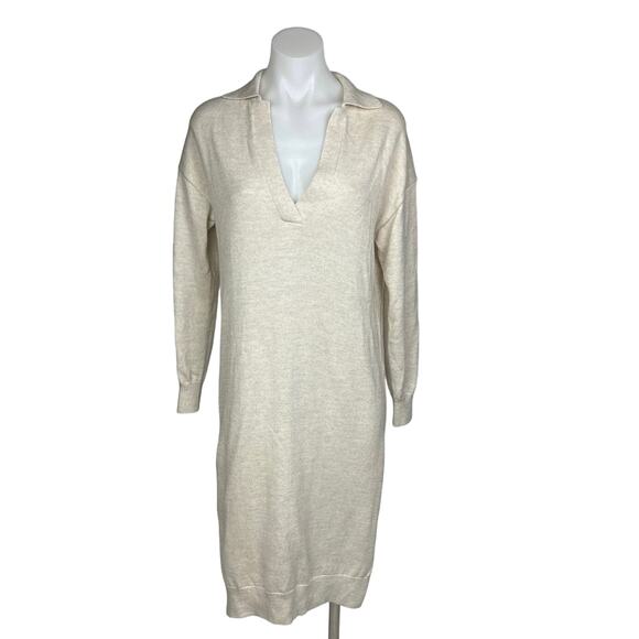 Aritzia Wilfred NWOT Cream White Knit Deep V Wool Collar Midi Sweater Dress 2XS - Picture 4 of 13
